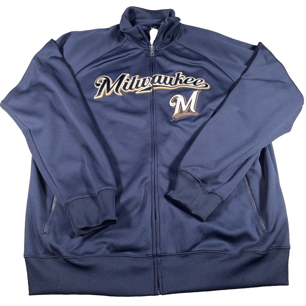 Nike Mens Milwaukee Brewers Full Zip Long Sleeve Sweatshirt Jacket XL Blue MLB